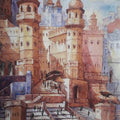 Religious watercolor painting titled 'Banaras Ghat 1', 22x15 inches, by artist SHUBHASHIS MANDAL on Handmade paper
