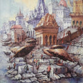 Cityscape watercolor painting titled 'Banaras Ghat 10', 22x15 inches, by artist SHUBHASHIS MANDAL on Handmade Paper