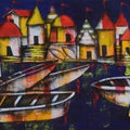Figurative acrylic painting titled 'Banaras Ghat 11', 78x24 inches, by artist Anupam Pal on CANVAS