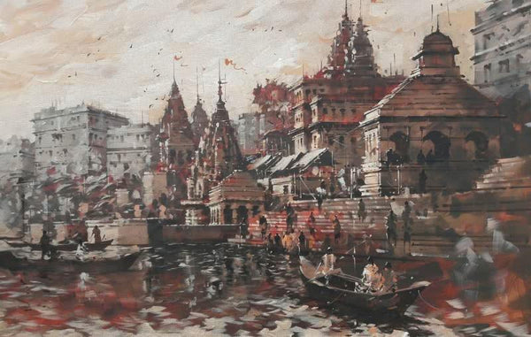Banaras Ghat 11 Painting by Sandeep Chhatraband | ArtZolo.com