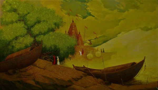 Banaras Ghat 2 Painting by Basavaraj Nalakar | ArtZolo.com