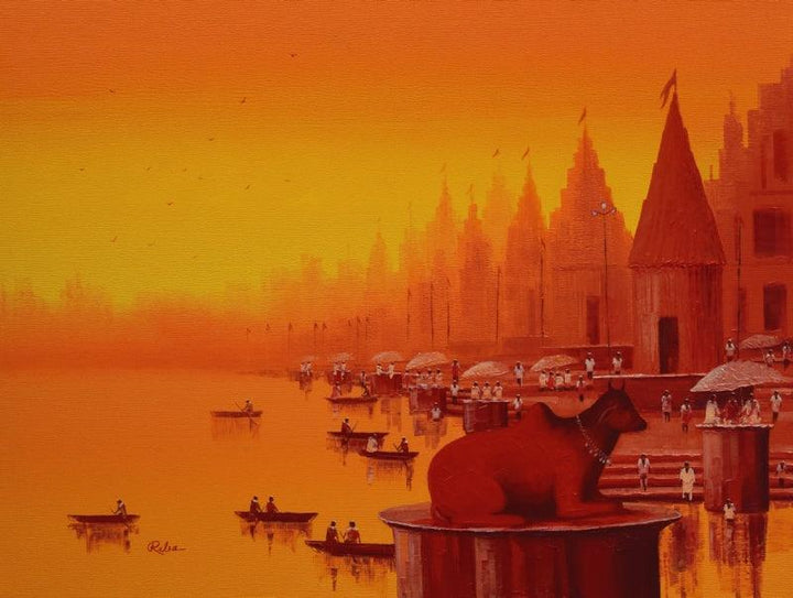 Banaras Ghat 22 Painting by Reba Mandal | ArtZolo.com