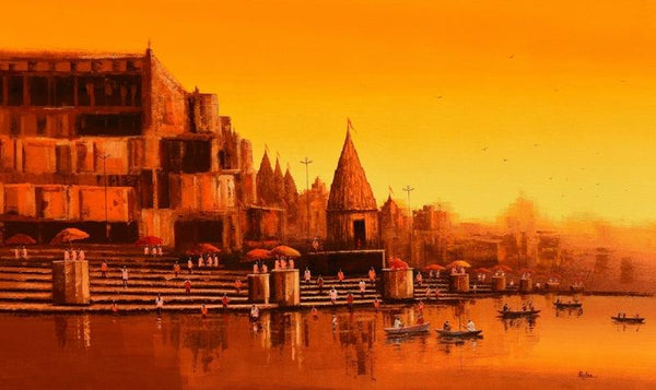 Banaras Ghat 24 Painting by Reba Mandal | ArtZolo.com
