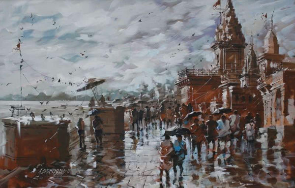 Banaras Ghat 25 Painting by Sandeep Chhatraband | ArtZolo.com