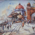 Religious watercolor painting titled 'Banaras Ghat 4', 15x22 inches, by artist SHUBHASHIS MANDAL on Handmade paper