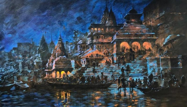 Banaras Ghat 45 Painting by Sandeep Chhatraband | ArtZolo.com