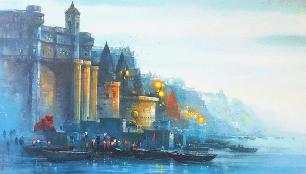Banaras Ghat 47 Painting by Ashif Hossain | ArtZolo.com