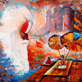 Figurative acrylic painting titled 'Banaras Ghat 5', 48x36 inches, by artist Arjun Das on canvas