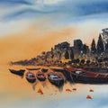Cityscape acrylic painting titled 'Banaras Ghat 5', 48x60 inches, by artist Anand Bekwad on Canvas