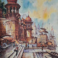 Religious watercolor painting titled 'Banaras Ghat 5', 22x15 inches, by artist SHUBHASHIS MANDAL on Handmade paper