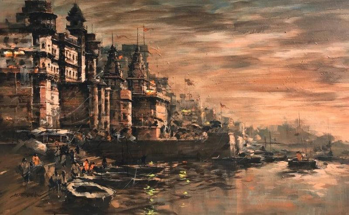 Banaras Ghat 50 Painting by Sandeep Chhatraband | ArtZolo.com