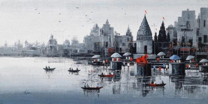 Banaras Ghat 54 Painting by Reba Mandal | ArtZolo.com