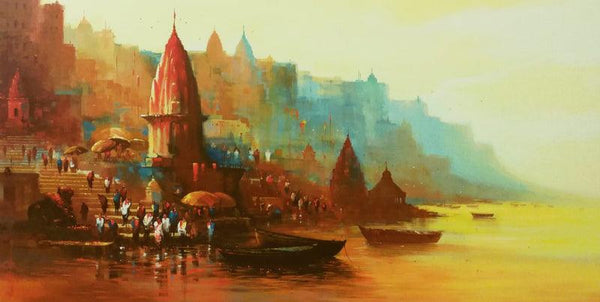 Banaras Ghat 7 Painting by Ashif Hossain | ArtZolo.com