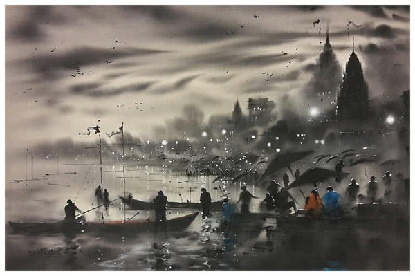 Banaras Ghat 9 Painting by Sandeep Chhatraband | ArtZolo.com