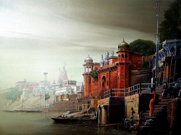 Banaras Ghat Painting by Amit Bhar | ArtZolo.com