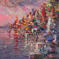 Religious acrylic painting titled 'Banaras Ghat', 26x26 inches, by artist Tejinder Kanda on Canvas