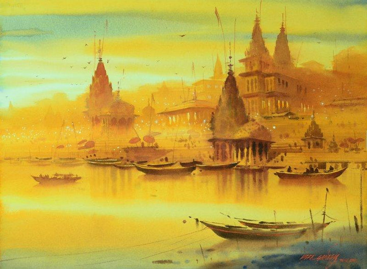 Banaras Ghat Painting by Ganesh Hire | ArtZolo.com