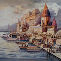 Cityscape watercolor painting titled 'Banaras Ghat', 22x30 inches, by artist NanaSaheb Yeole on Paper