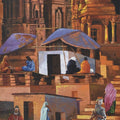 Landscape acrylic painting titled 'Banaras Ghat', 24x59 inches, by artist Kamal Rao on Canvas