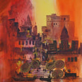 Cityscape acrylic painting titled 'Banaras Ghat', 60x48 inches, by artist Anand Bekwad on Canvas