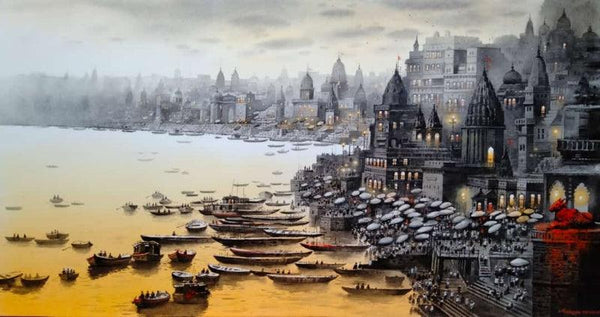 Banaras Ghat Painting by Nanasaheb Yeole | ArtZolo.com