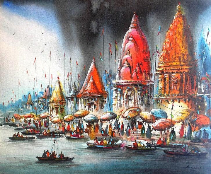 Banaras Ghat Ii Painting by Ananda Das | ArtZolo.com