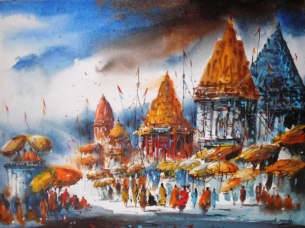 Banaras Ghat Iv Painting by Ananda Das | ArtZolo.com