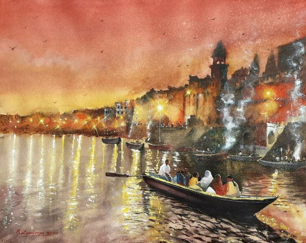 Banaras Ghats In Evening Painting by Mrutyunjaya Dash | ArtZolo.com
