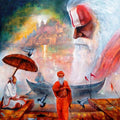 Realistic acrylic painting titled 'Banarash Ghat 3', 36x48 inches, by artist Arjun Das on canvas