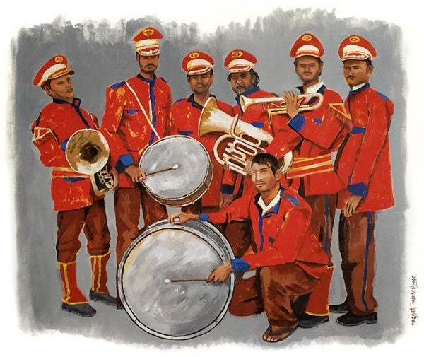 Band In Red Painting by Nagnath Mankeshwar | ArtZolo.com
