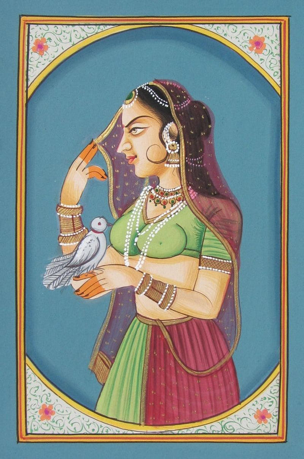 Bani Thani With Bird Traditional Art by Unknown | ArtZolo.com