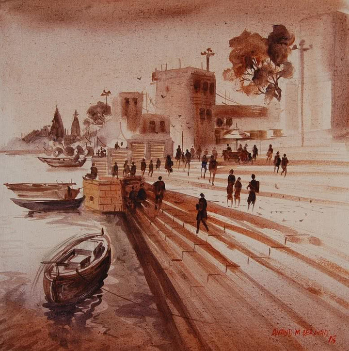Banras Ghat 3 Painting by Anand Bekwad | ArtZolo.com