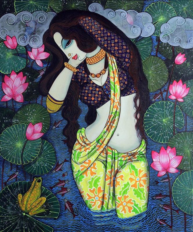 Beauty And Lotus 3 Painting by Varsha Kharatamal | ArtZolo.com
