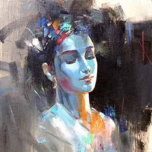 Figurative acrylic painting titled 'Beauty', 36x24 inches, by artist Niladri Paul on Canvas