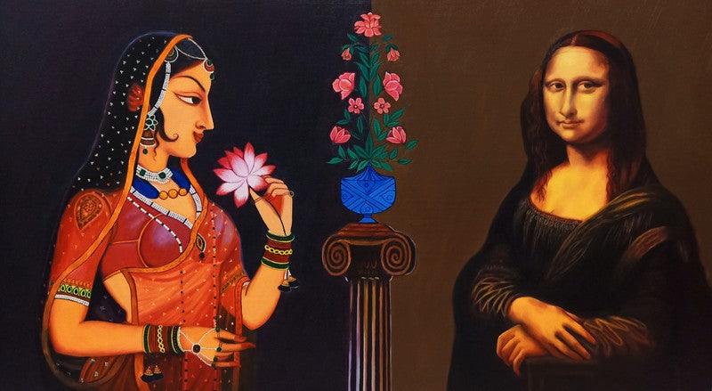 Figurative oil painting titled 'Beauty', 60x33 inches, by artist Shrabani Maity on Canvas