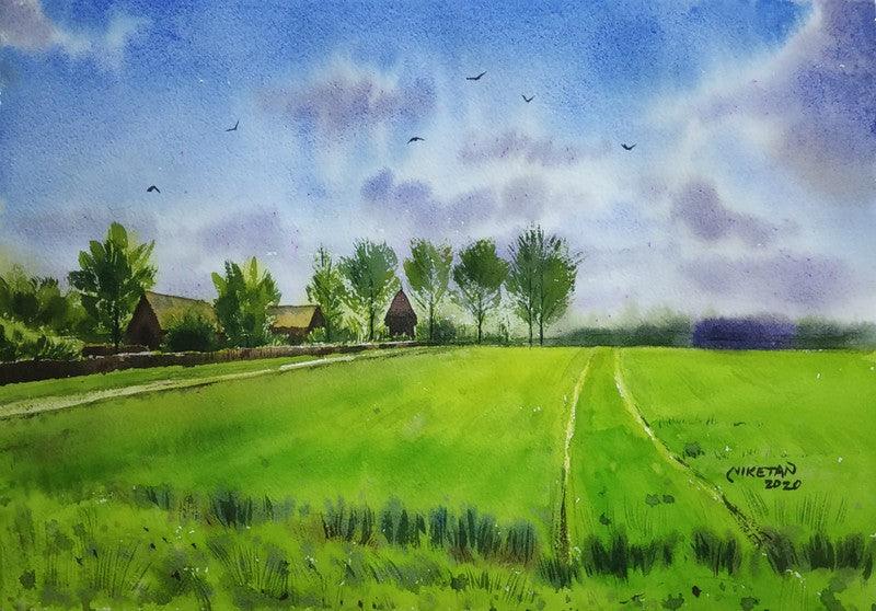Landscape watercolor painting titled 'Beauty Of Nature', 12x8 inches, by artist Niketan Bhalerao on On Paper