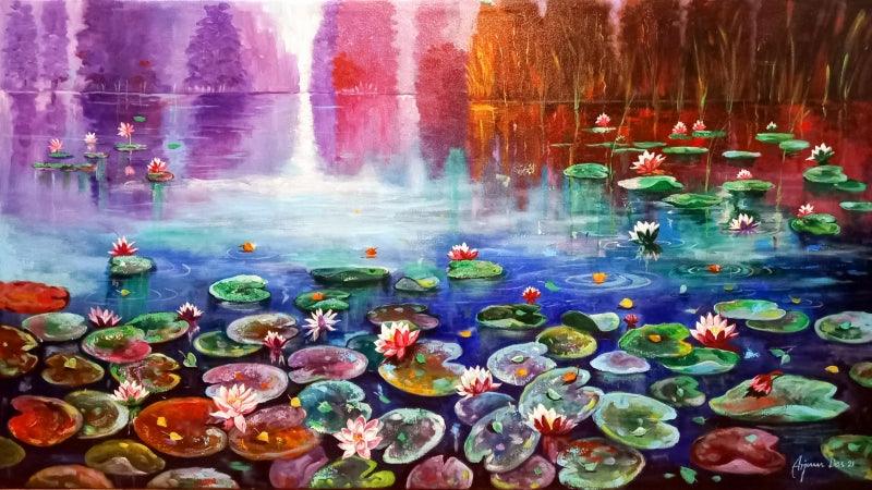 Nature acrylic oil painting titled 'Beauty Of Nature', 33x60 inches, by artist Arjun Das on Canvas