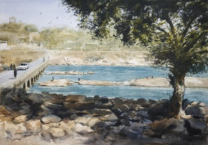 Landscape watercolor painting titled 'Beauty Of Village', 20x14 inches, by artist Niketan Bhalerao on Paper