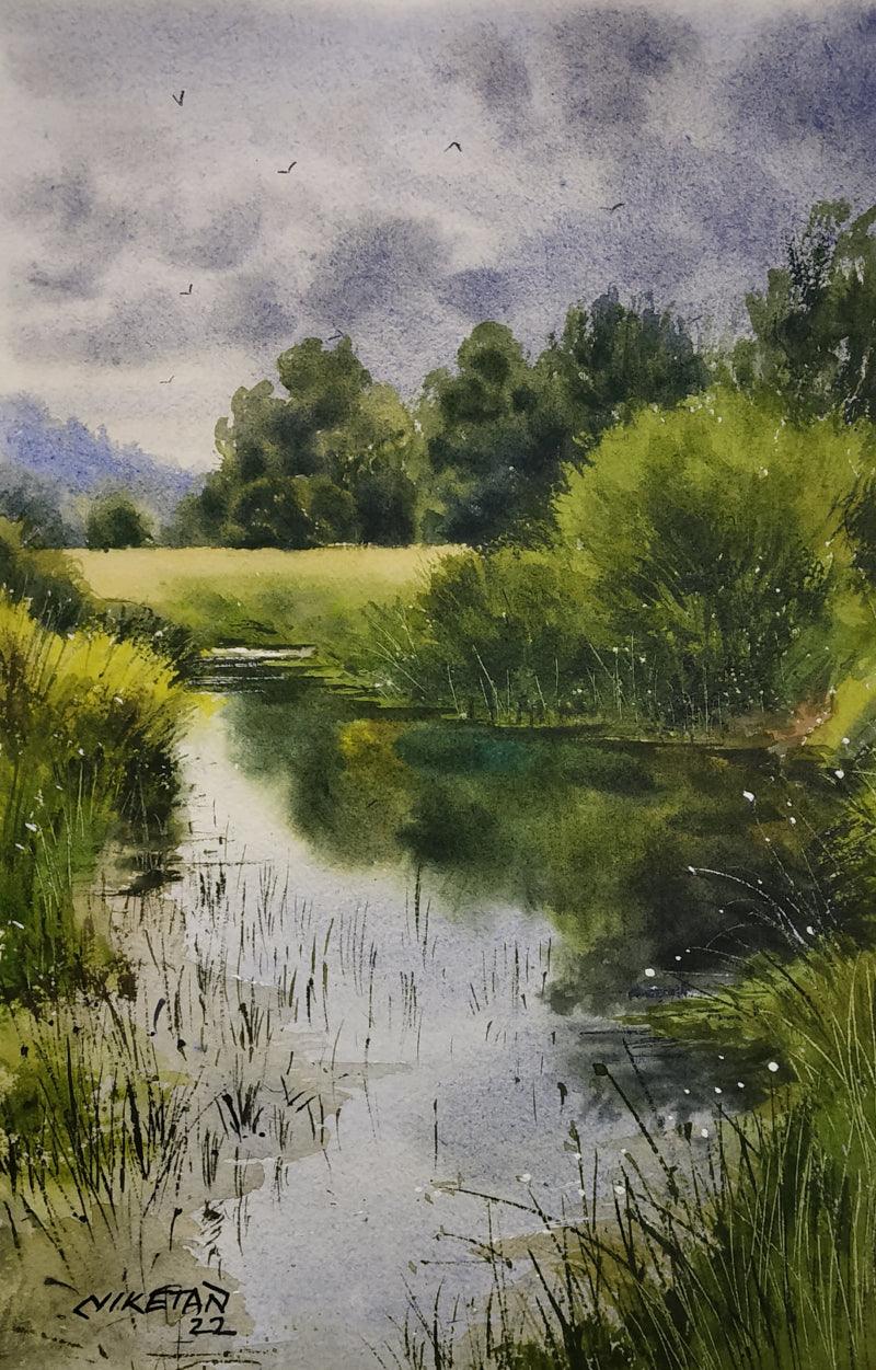 Nature watercolor painting titled 'Beauty of Nature', 8x12 inches, by artist Niketan Bhalerao on Paper
