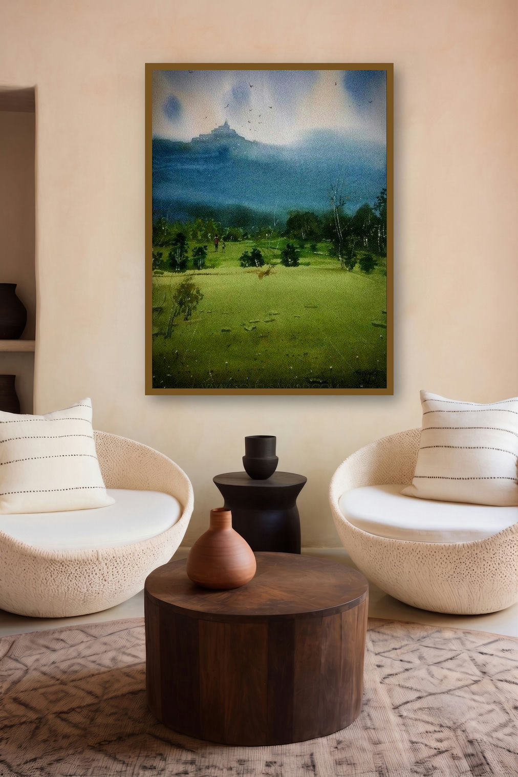 Beauty Of Village (Mountain Vista) by artist Sohel Sayyad displayed in a Curated gallery
