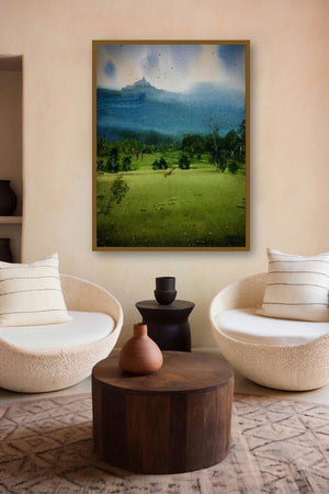 Beauty Of Village (Mountain Vista) by artist Sohel Sayyad displayed in a Curated gallery
