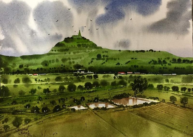 Landscape watercolor painting titled 'Beauty of village', 12x16 inches, by artist Sohel Sayyad on Paper