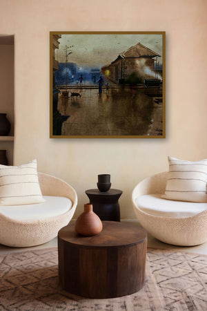 Beauty Of Village (A Cityscape in the Rain) by artist Sohel Sayyad displayed in a Contemporary Exhibition gallery