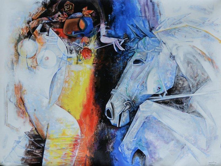 Beauty With Horse Painting by Vishal Phasale | ArtZolo.com