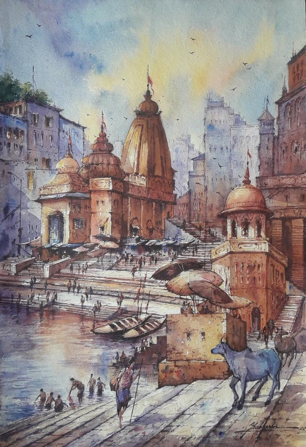 Benaras Ghat 5 Painting by Shubhashis Mandal | ArtZolo.com