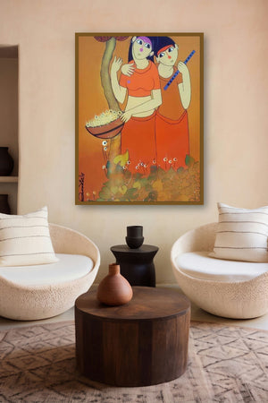 Best Friends (Companionship) by artist Dnyaneshwar Bembade displayed in a Indian Art gallery