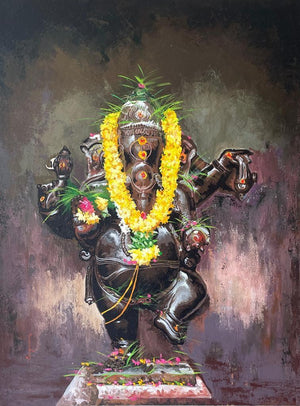 Religious acrylic painting titled 'Bhalchandra', 40x30 inches, by artist Sathya Gandhi on Canvas