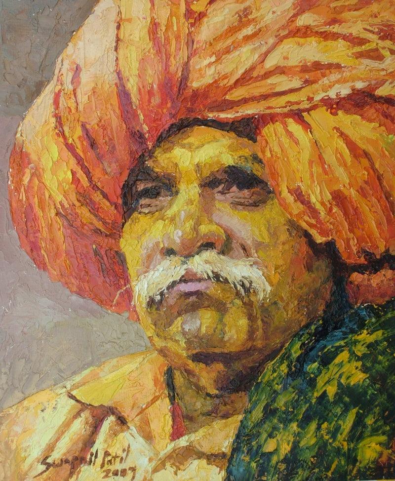 Figurative oil painting titled 'Bhandara', 12x10 inches, by artist Swapnil Patil on Canvas