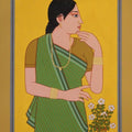 Figurative tempera painting titled 'Bibi', 28x20 inches, by artist Lalu Prasad Shaw on Board
