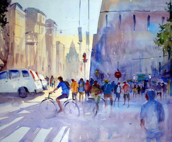 Bicycle Rider Painting by Ravee Songirkar | ArtZolo.com